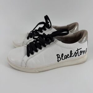 Blackstone White Leather Low Top Sneakers, Black Laces, Women's 7.5 (38)